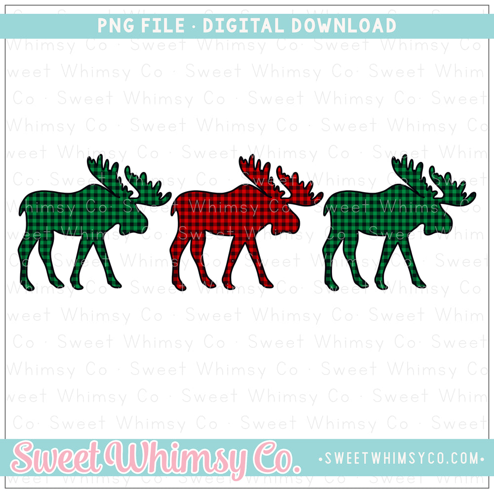 Red & Green Check Moose Trio PNG