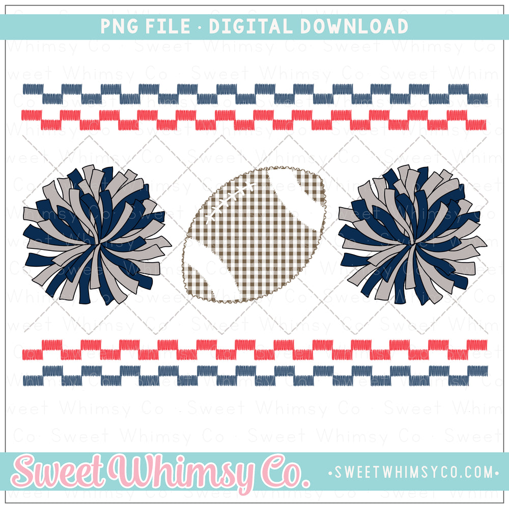 Red Navy Grey Football Cheer Faux Smock PNG