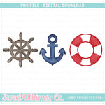 Red Navy Ship Wheel Anchor Life Preserver Trio PNG