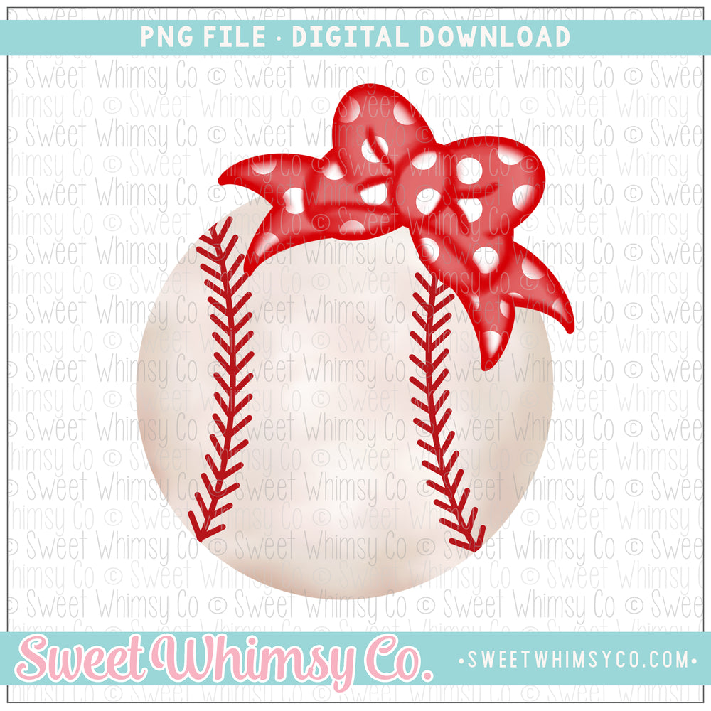 Red Polka Dot Bow Baseball PNG