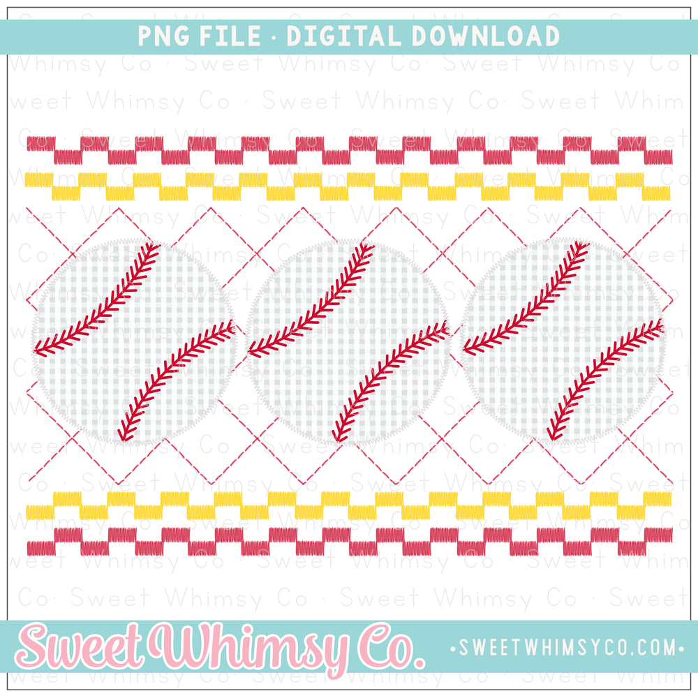 Baseball Red & Yellow Faux Smocked PNG