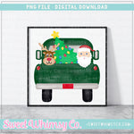 Santa, Reindeer, Christmas Tree Pickup Truck PNG