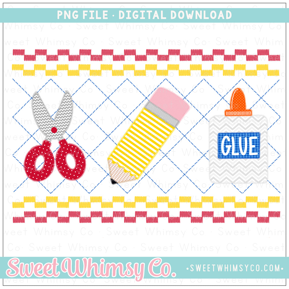 School Days Red & Yellow Faux Smocked PNG