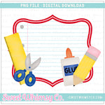School Supplies Scallop Frame PNG