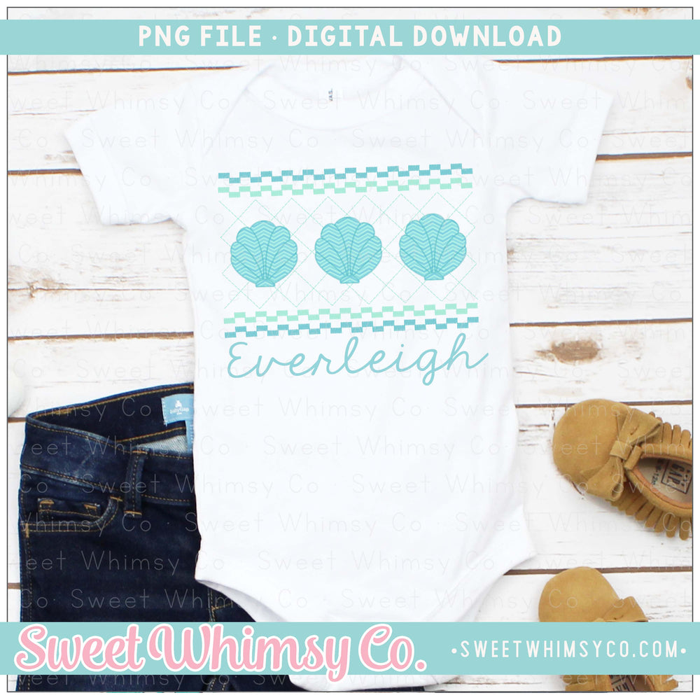 Seashell Turquoise Faux Smocked PNG