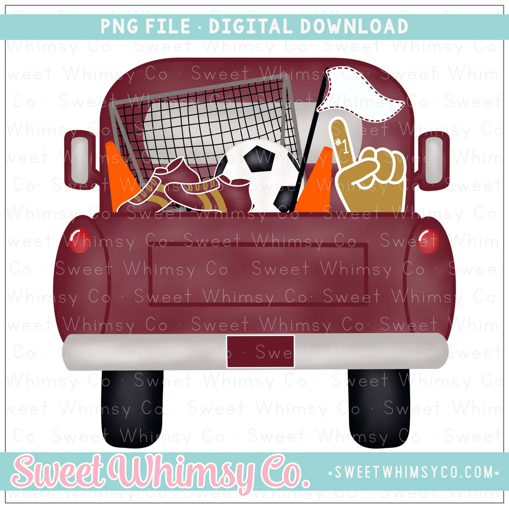 Soccer Truck Maroon & Gold PNG