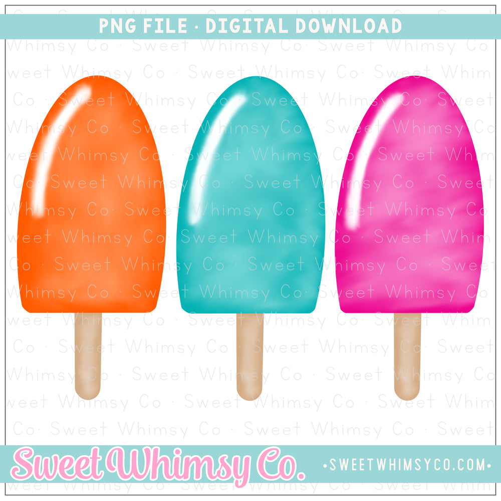 Summer Popsicle Trio Orange, Pink, Turquoise PNG