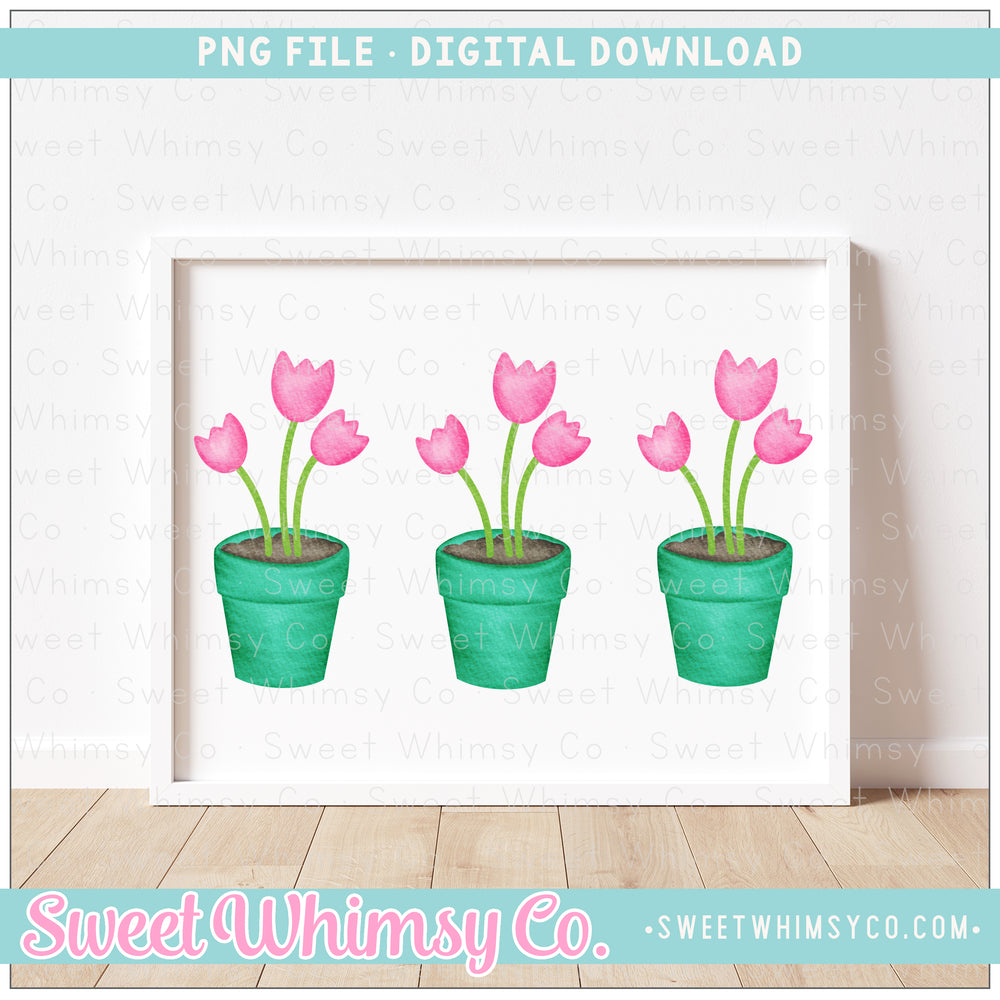 Pink Tulip Pots Trio PNG