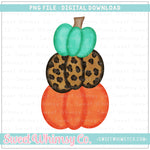 Turquoise Leopard Stacked Pumpkins PNG