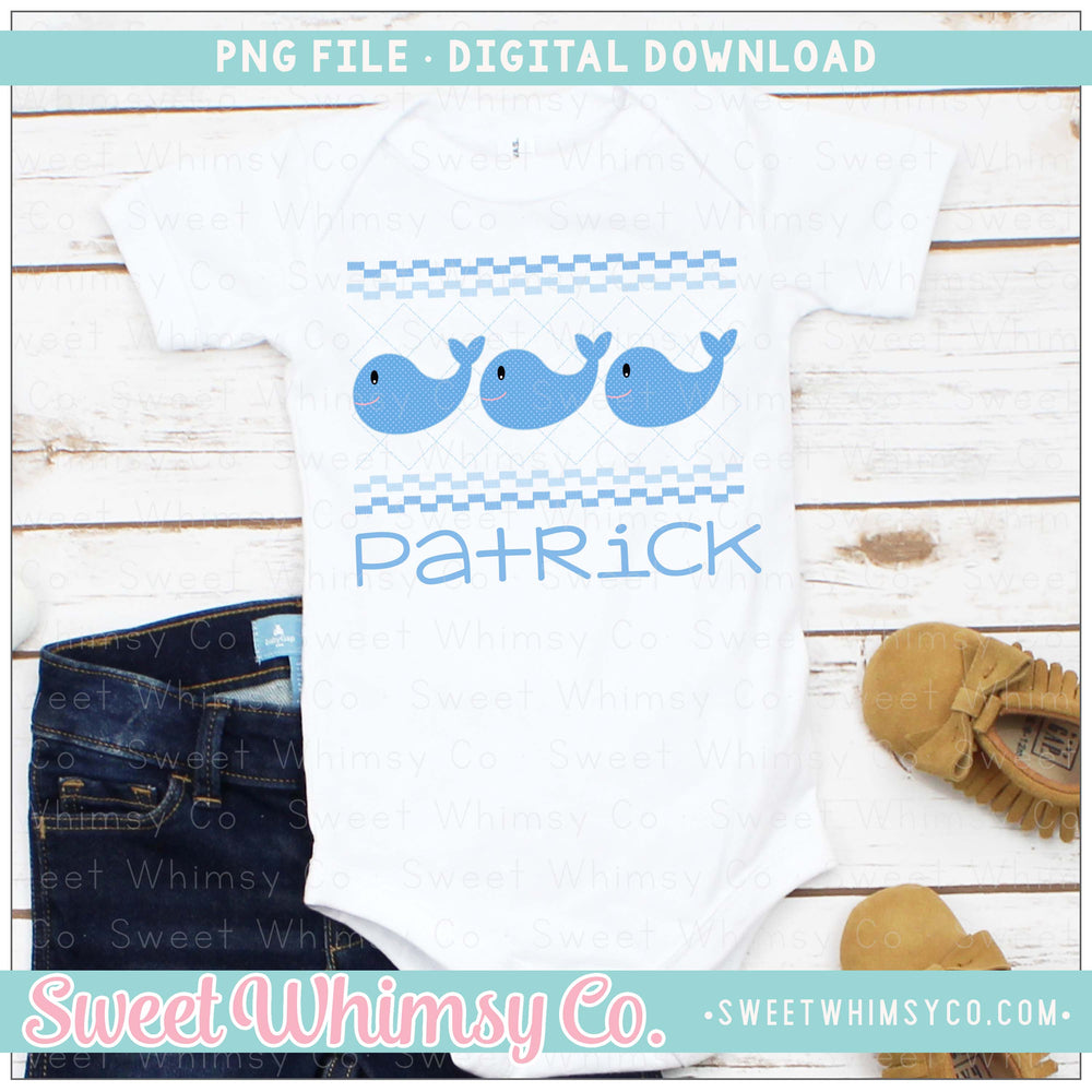 Whale Blue Faux Smocked PNG